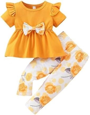 Toddler Baby Girl Summer Clothes Infant Outfit Short Sleeve T Shirt Tops and Jean Legging Print Shorts Set in Kuwait