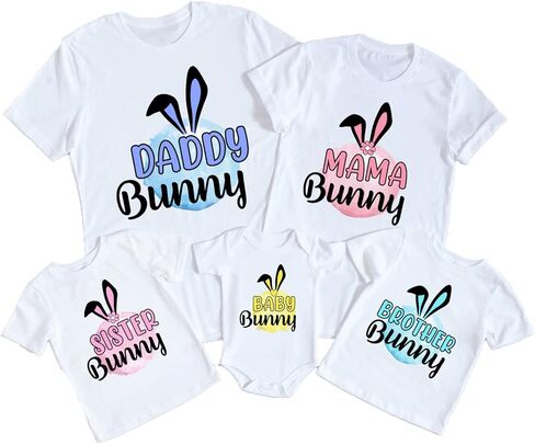 قميص أرنب عيد الفصح، تي شيرت عائلي متطابق من Mama Daddy Bunny، زي مخصص لعيد الفصح للأطفال الصغار والرضع والبنات في عيد الفصح (تصميم 1) in Kuwait
