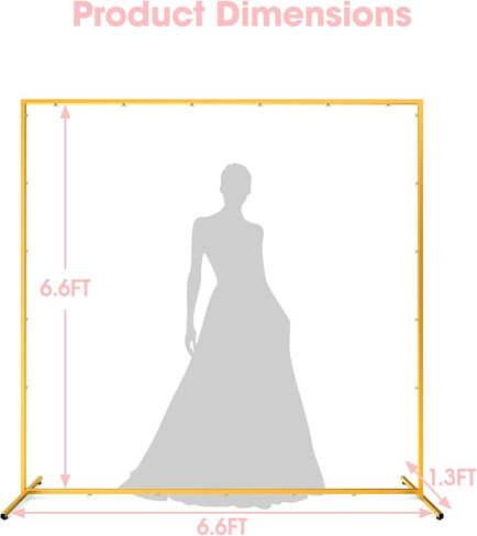 Pureegg Square Backdrop Stand - 6.3FT Gold Balloon Arch Stand with Adjustable Leveling Feet, Easy-to-Assemble Metal Wedding Arch for Wedding Decor, Parties in Saudi Arabia