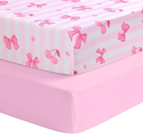 Cloele Crib Sheets 2 Pack for Boys Girls,Fitted Baby Crib Sheets for Standard Crib & Toddler Mattress 52"x28",Soft Breathable Nursery Bed Sheets(Pink Bow&Pink) in Saudi Arabia