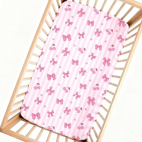 Cloele Crib Sheets 2 Pack for Boys Girls,Fitted Baby Crib Sheets for Standard Crib & Toddler Mattress 52"x28",Soft Breathable Nursery Bed Sheets(Pink Bow&Pink) in Saudi Arabia