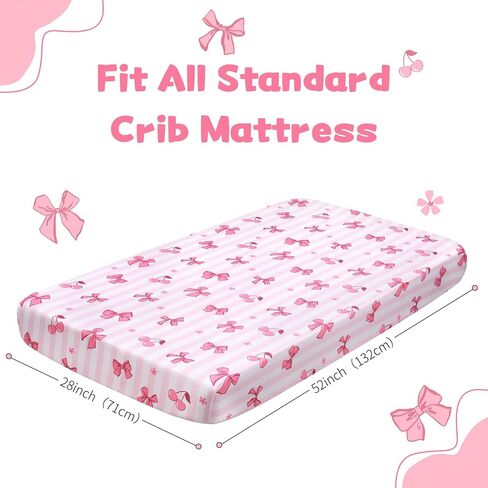 Cloele Crib Sheets 2 Pack for Boys Girls,Fitted Baby Crib Sheets for Standard Crib & Toddler Mattress 52"x28",Soft Breathable Nursery Bed Sheets(Pink Bow&Pink) in Saudi Arabia