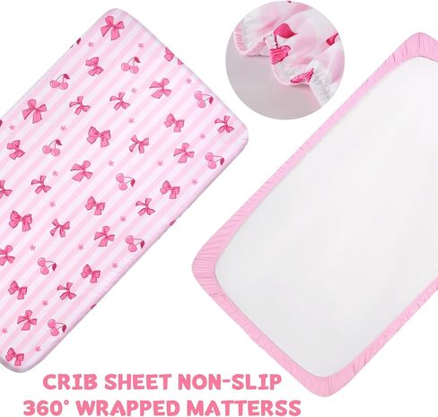 Cloele Crib Sheets 2 Pack for Boys Girls,Fitted Baby Crib Sheets for Standard Crib & Toddler Mattress 52"x28",Soft Breathable Nursery Bed Sheets(Pink Bow&Pink) in Saudi Arabia
