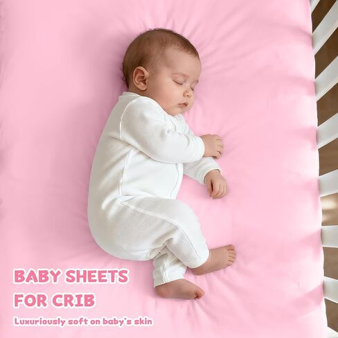Cloele Crib Sheets 2 Pack for Boys Girls,Fitted Baby Crib Sheets for Standard Crib & Toddler Mattress 52"x28",Soft Breathable Nursery Bed Sheets(Pink Bow&Pink) in Saudi Arabia