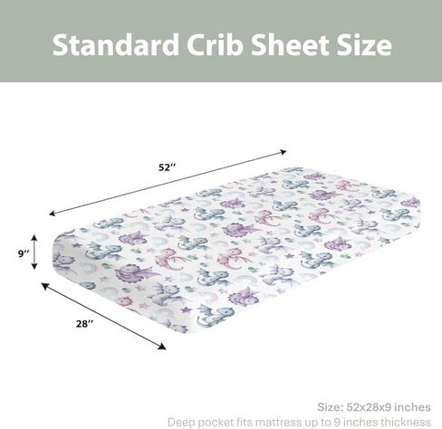 Fairytale Dragon Love Stars Rainbow Baby Crib Sheets for Boy Girl 28"x52" Cute Dragons Purple Soft Snug Fitted Crib Mattress Cover Fantasy Animal Baby Sheet for Standard Crib & Toddler Bed Mattress in Saudi Arabia