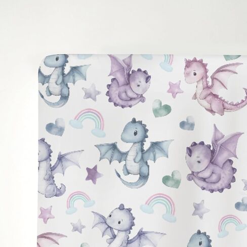 Fairytale Dragon Love Stars Rainbow Baby Crib Sheets for Boy Girl 28"x52" Cute Dragons Purple Soft Snug Fitted Crib Mattress Cover Fantasy Animal Baby Sheet for Standard Crib & Toddler Bed Mattress in Saudi Arabia