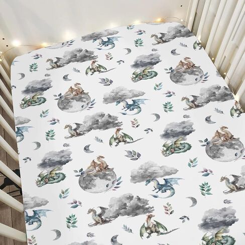 Fairytale Dragon Love Stars Rainbow Baby Crib Sheets for Boy Girl 28"x52" Cute Dragons Purple Soft Snug Fitted Crib Mattress Cover Fantasy Animal Baby Sheet for Standard Crib & Toddler Bed Mattress in Saudi Arabia