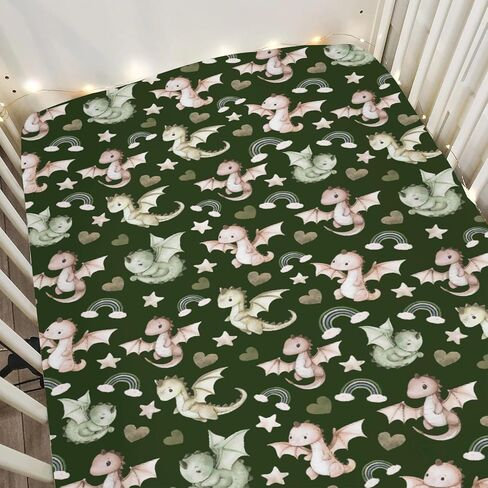 Fairytale Dragon Love Stars Rainbow Baby Crib Sheets for Boy Girl 28"x52" Cute Dragons Purple Soft Snug Fitted Crib Mattress Cover Fantasy Animal Baby Sheet for Standard Crib & Toddler Bed Mattress in Saudi Arabia