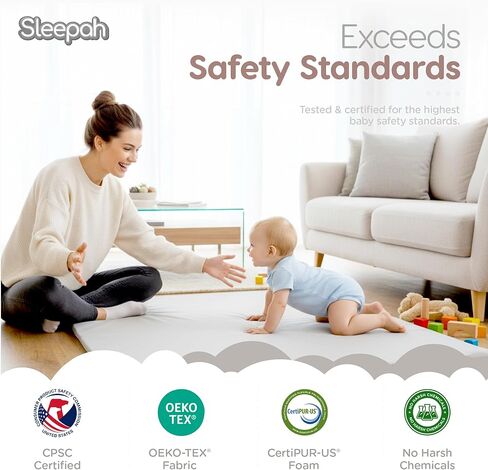 Sleepah Vegan Leather Baby Play Mat, 50x50 Thicken Foam Cushioned & Waterproof Playpen Mat for Infants and Toddlers, Stylish and Just Wipe-Clean Playmat for Baby Play on Floor Grey in Saudi Arabia