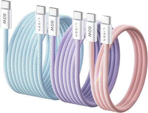 ليسين كيبل شحن USB C الى USB C بقدرة 60 واط من 3 قطع بطول 6.6 قدم، كيبل شحن سريع USB C الى USBC لايفون 15 برو ماكس بلس وسامسونج S23 S22 ونوت 20 الترا وايباد برو اير ميني وماك بوك اير in Kuwait