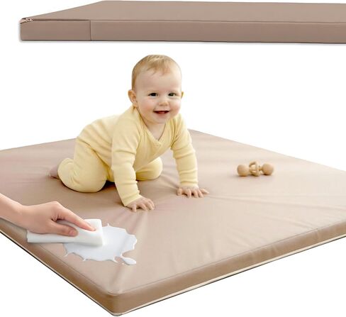 Sleepah Vegan Leather Baby Play Mat, 50x50 Thicken Foam Cushioned & Waterproof Playpen Mat for Infants and Toddlers, Stylish and Just Wipe-Clean Playmat for Baby Play on Floor Grey in Saudi Arabia