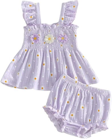 WZTYYDS Baby Girl Summer Clothes Sleeveless Ruffle Tops Bloomers Shorts Set Cute Toddler Cotton Gauze Outfit in Kuwait