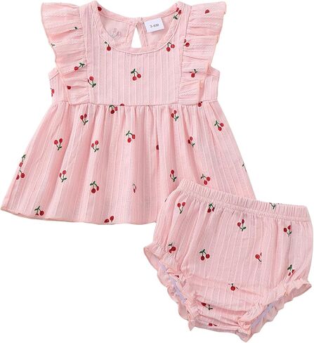 Mioglrie Baby Girl Clothes Toddler Girl Clothes Ruffle Tops Short Sets Summer Outfits 3 6 12 18 24 Months Baby Girls in Kuwait