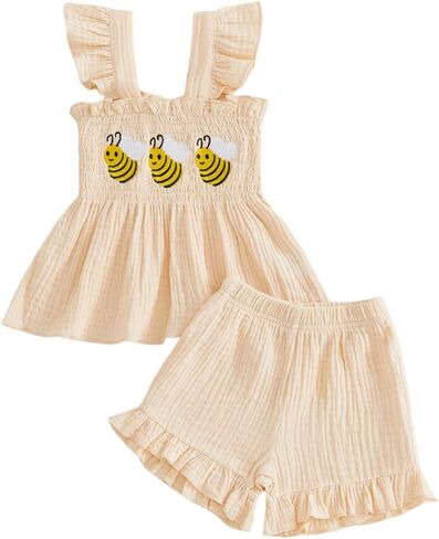 Baby Girl Summer Clothes Strawberry Dress Shorts Outfit Bow Cherry Daisy Tops Bloomers Infant Toddler Linen Outfits in Saudi Arabia