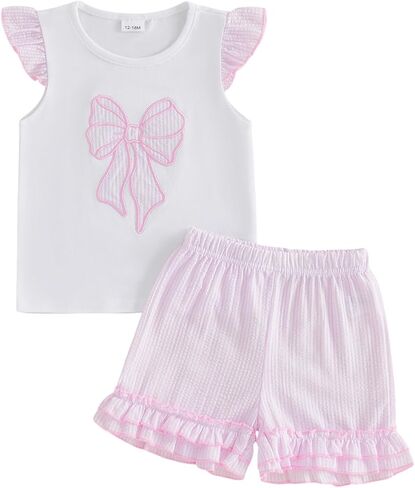 Lamuusaa Baby Girl Clothes Bubble Sleeve Embroidery T-shirt Tops Ruffle Stripe Shorts 2Pcs Toddler Girl Summer Outfit in Saudi Arabia