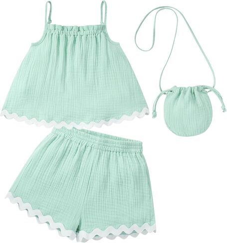 Toddler Baby Girl Clothes 3 Piece Summer Outfit Tank Top Shorts Matching Bag 18M 24M 3T 4T in Kuwait