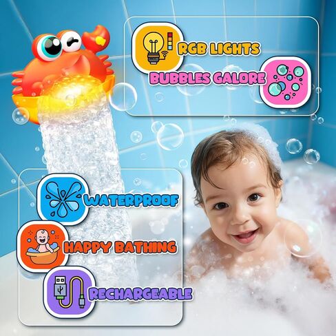 Bath Toys for Kids Ages 1-3,Light Up Baby Bath Toys Crab Bubble Maker with Colourful Light Toddler Bathtub Birthday Gifts Easter Stocking Stuffers for Boys Girls Aged 1-3 2-4 3-5 in Saudi Arabia