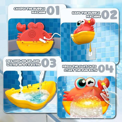 Bath Toys for Kids Ages 1-3,Light Up Baby Bath Toys Crab Bubble Maker with Colourful Light Toddler Bathtub Birthday Gifts Easter Stocking Stuffers for Boys Girls Aged 1-3 2-4 3-5 in Saudi Arabia
