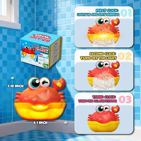 Bath Toys for Kids Ages 1-3,Light Up Baby Bath Toys Crab Bubble Maker with Colourful Light Toddler Bathtub Birthday Gifts Easter Stocking Stuffers for Boys Girls Aged 1-3 2-4 3-5 in Saudi Arabia