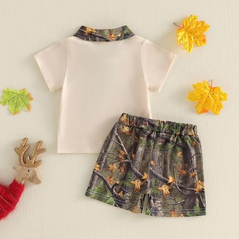 Toddler Baby Boy Summer Outfit Mallard Duck Deer Hunting Button Collared Short Sleeve Shirt Camo Shorts Clothes Set in Saudi Arabia