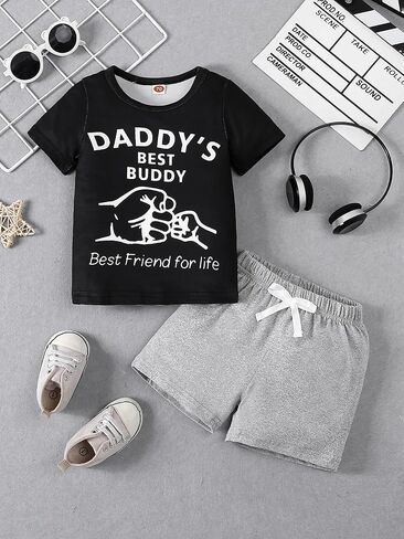 2 Pcs Toddler Boy Short Sleeve Clothing Set Graphic Tee Comfort Shorts Two Piece Casual Outfit in Kuwait