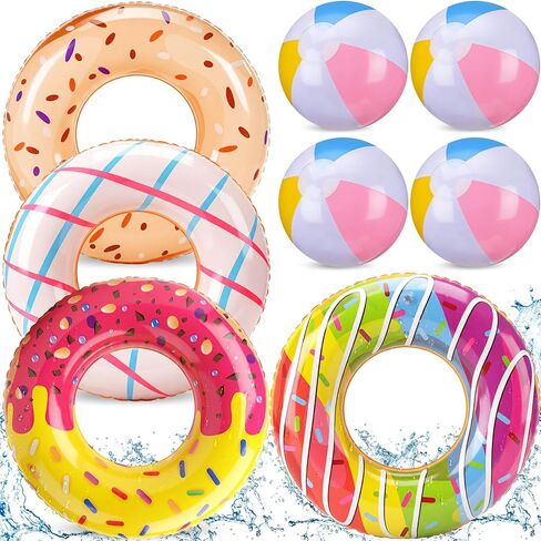 Lewtemi 8 Pcs Fruit Pool Floats 4 Pcs Watermelon Swimming Rings 4 Pcs Watermelon Beach Balls Inflatable Pool Floaties Inflatable Tubes Floaties Toys Hawaiian Beach Summer Tropical Party for Adult in Kuwait