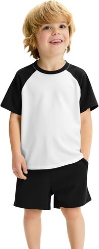 Haloumoning Toddler Baby Boy 2 Piece Summer Outfits Kids Colorblock Short Sleeve Raglan T Shirts and Shorts Set Clothes 1-8Y in Kuwait