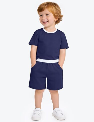 Toddler Boy Short Sets Baby Boys Shirts Shorts 2-piece Outfit Set Summer Clothes With Pocket Size 18M - 5T in Saudi Arabia