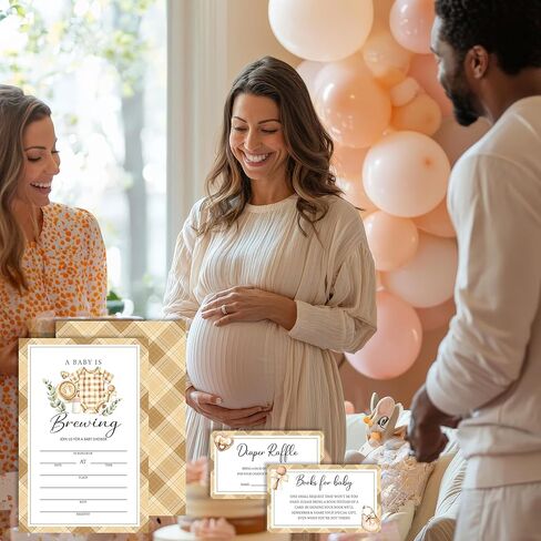 دعوات استحمام الطفل من Baby is Brewing للفتيات الصبيان، ودش القهوة الصبي والبنات يدعو تذاكر يانصيب الحفاضات، وبطاقات طلب الكتاب تملأ فارغة (25 قطعة ومغلفات)/مجموعة-08 in Kuwait
