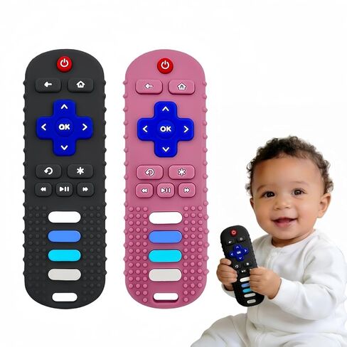 2Pcs Baby Teething Toys, BPA-Free Food Grade Silicone Baby Remote Control Teething Toy for 3-18 Months, Baby Remote Teether, Newborn Teething Relief TV Remote Pig Shaped Toy (Pig Black&Pink) in Kuwait
