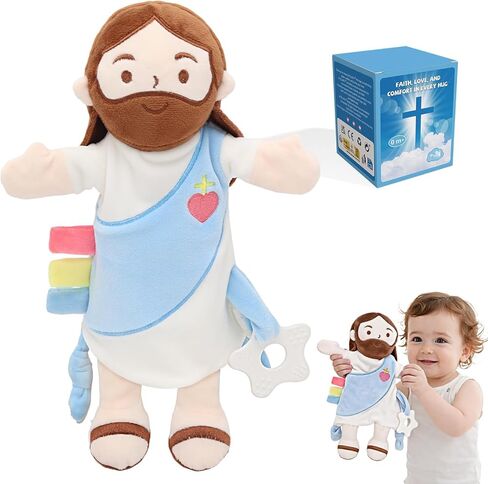 Yelakey Baby Lovey with Teether, Jesus Security Blanket with Crinkle Tags, Soft Minky Velour Newborn Girl Boy Gift with Bell for Baby Shower, Baptism or Birthday Essentials in Saudi Arabia