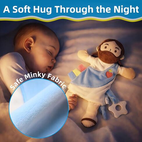 Yelakey Baby Lovey with Teether, Jesus Security Blanket with Crinkle Tags, Soft Minky Velour Newborn Girl Boy Gift with Bell for Baby Shower, Baptism or Birthday Essentials in Saudi Arabia