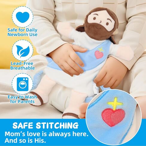 Yelakey Baby Lovey with Teether, Jesus Security Blanket with Crinkle Tags, Soft Minky Velour Newborn Girl Boy Gift with Bell for Baby Shower, Baptism or Birthday Essentials in Saudi Arabia