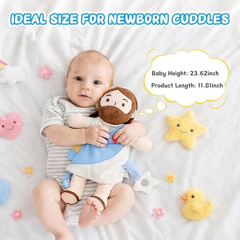 Yelakey Baby Lovey with Teether, Jesus Security Blanket with Crinkle Tags, Soft Minky Velour Newborn Girl Boy Gift with Bell for Baby Shower, Baptism or Birthday Essentials in Saudi Arabia