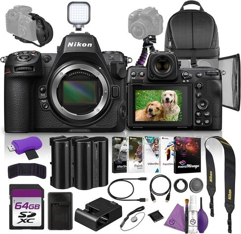 Nikon Z8 Mirrorless Camera Body 45.7MP Stacked Sensor 8K60p N RAW 4K120p Video Bundle with Replacement Battery + Charger + Cleaning Kit + Flexible Tripod + 64GB UHS-II Memory Card + Backpack + More in Kuwait