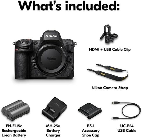 Nikon Z8 Mirrorless Camera Body 45.7MP Stacked Sensor 8K60p N RAW 4K120p Video Bundle with Replacement Battery + Charger + Cleaning Kit + Flexible Tripod + 64GB UHS-II Memory Card + Backpack + More in Kuwait