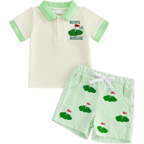 BemeyourBBs Toddler Baby Boy Golf Outfit Short Sleeve Lapel Shirt Top and Shorts Set Spring Summer Clothes in Kuwait