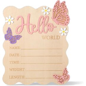 Baby Arrival Sign, Newborn Announcement Sign, Wooden Hello World Newborn Signs Pink Butterfly Baby Birth Announcement Signs for Hospital Nursery Photo Prop Decorations in Saudi Arabia