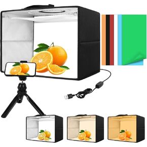 Photo Studio Light Box with Tripod, 16"x12" x12"Lightbox with CRI>95 120 White Warm LED Light Beads. Portable Photo Light Box with 6 Colors PVC Backdrops.Dimmable Shooting Tent Kit for Studio Display in Kuwait