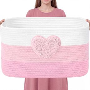 Extra Large Blanket Basket Love Rectangle Woven Storage Basket with Handle for Storing Dirty Clothes Stuffed Animal Toy Storage for Living Room Bathroom 22" x 15" x 12" Gradient Pink in Kuwait