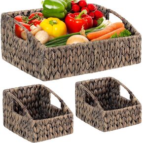 Set of 3 Handwoven Storage Baskets – Decorative Natural Wicker Organizer Bins with Built-in Handles for Bathroom, Kitchen, Pantry, Nursery, Closet, Laundry, Living Room, and Home Use in Saudi Arabia