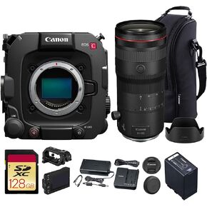 كاميرا Canon EOS C400 6K سينمائية كاملة الإطار مع حامل RF، قاعدة ثلاثية ISO، إضاءة RAW سينمائية داخلية، تصميم مضغوط (6388C002) + Canon RF 24-105 مم f/2.8 L هي عدسة USM Z + بطاقة 128 جيجابايت in Kuwait