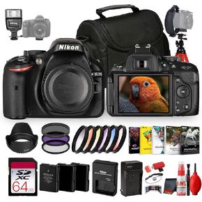 Nikon D5200 DSLR Camera with 18–55mm II Lens + 52mm Filter Kit + Photo Software + 64GB Memory Card + 2X Replacement EN-EL14 Batteries + More (20pc Bundle) in Kuwait