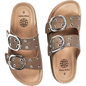 Women's Cork Sandals with Arch Support – Fashion Slides with Double Oversized Metal Buckle, Soft Microfiber Suede Upper & Decorative Metal Eyelets– Comfortable Sandals for Women in Saudi Arabia