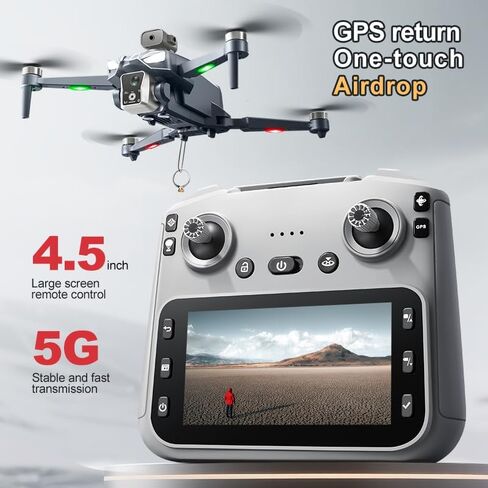 طائرات بدون طيار K18 GPS مع كاميرا للبالغين 4K، طائرة بدون طيار RC مع شاشة HD 4.5 بوصة على وحدة التحكم، وقت طيران 60 دقيقة، نقل طويل المدى، تجنب العوائق، اتبعني، إرجاع تلقائي، محرك بدون فرش، أقل من 249 جرام، طائرة كوادكوبتر خفيفة الوزن وقابلة للطي للمبتدئ in Kuwait