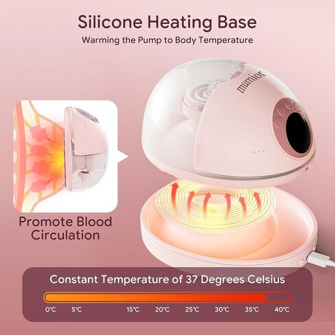 Heated Base Hands Free Breast Pump, Wearable Breastfeeding Pump of Baby Heated Dustproof Base, Voice Prompts LED Display with 4 Modes &12 Levels Memory Function-24 mm, Christmas Gift,1 Pack Pink in Kuwait