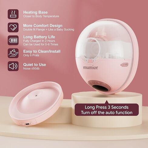 Heated Base Hands Free Breast Pump, Wearable Breastfeeding Pump of Baby Heated Dustproof Base, Voice Prompts LED Display with 4 Modes &12 Levels Memory Function-24 mm, Christmas Gift,1 Pack Pink in Kuwait