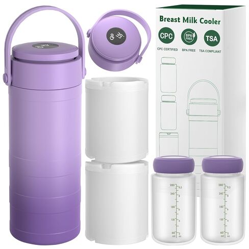 Portable Breast Milk Cooler with Touch Temperature Display, Milk Chiller with 2x9.5oz BPA-Free Bottles, 360° Cooling for 24 Hours & TSA Approved, Travel Breastmilk Storage for Work, Outdoor Moms in Kuwait