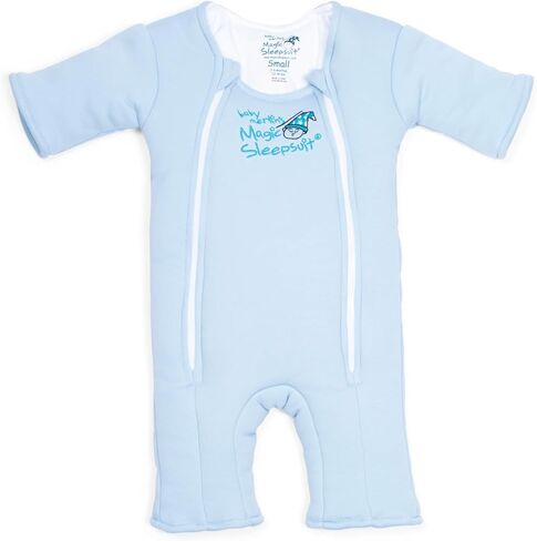 منتج انتقال قماط الأطفال القطني من Magic Sleepsuit Baby Merlin - تصميم ناعم ومريح، سحاب مزدوج لتغيير الحفاضات بسهولة، يعزز النوم الآمن، 3-6 أشهر - أزرق - صغير (12-18 رطل) in Kuwait