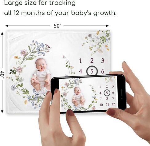 بطانية Yuzioey Wildflower Milestone، بطانية شهرية لمخطط نمو الطفل على شكل زهرة برية، شاهدني تنمو الأزهار في حضانة الأطفال للأمهات الجدد (50 بوصة × 40 بوصة) in Kuwait
